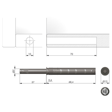 Push to open pin te boren lange slag