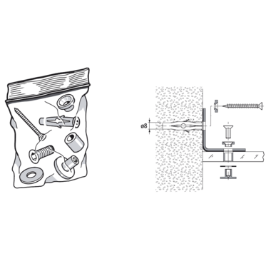 Pba 500-g rvs sat. bevestigingsset muur-glas voor winkelhaak