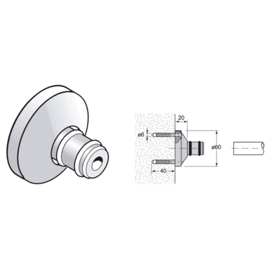 Pba 500-g rvs sat. regelb.bevestigingsroz. muurbev .buis 25mm