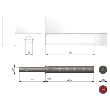 Push to open pin strong te boren lange slag