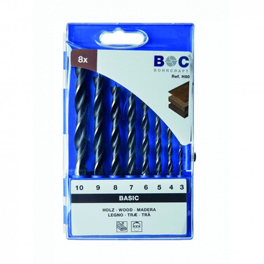 Set 8 houtboren 3-10mm casette