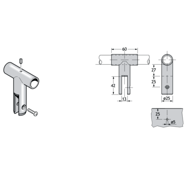 Pba 500-rvs sat. bevestigingsklem 90° pann.13mm bu izen 22mm