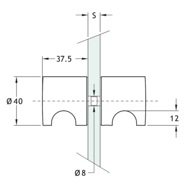Paar knoppen met greep, voor 8/14 mm glas, B38 L40