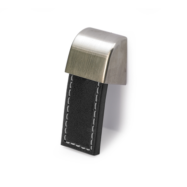 Knop Agna, L 20 mm, B 50 mm, H 25 mm, Donkerbruin leer / roestvrij staal finish geborsteld
