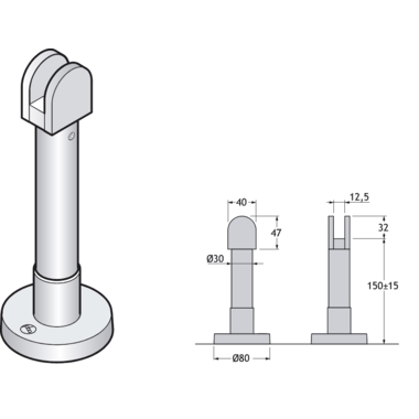 Pba 500-g rvs sat. regelbare voet 135-165mm glas 1 0-13mm