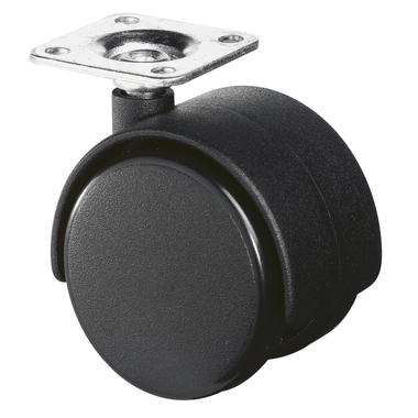 Dubbel wiel zonder rem 50mm zwart met plaat