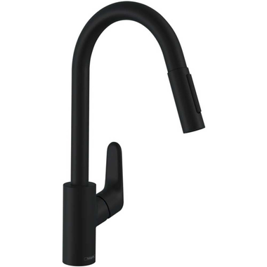 Hansgrohe Focus keukenmengkraan + uittrekbare vuistdouche mat zwart