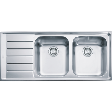 Neptune - Vlakbouw- & SlimTopspoeltafel / 1164 x 514 mm / 2 bakken / Glad / Druipblad links