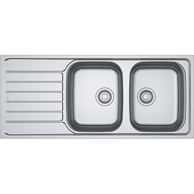 Spark - Inbouwspoeltafel / 1160 x 500 mm / 2 bakken / Glad / Omkeerbaar