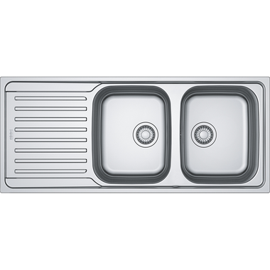 Antea - Inbouwspoeltafel / 1160 x 500  mm/ 2 bakken / Glad / Omkeerbaar
