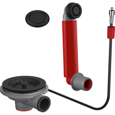 Colorline - Automatische ventielset voor 1 bak / ronde overloop & drukknop inclusief / Zwart mat
