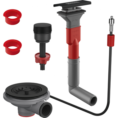 Colorline - Automatische ventielset voor 1 spoelbak / Rechthoekige overloop & draaiknop & 2 spacers inclusief / Zwart mat