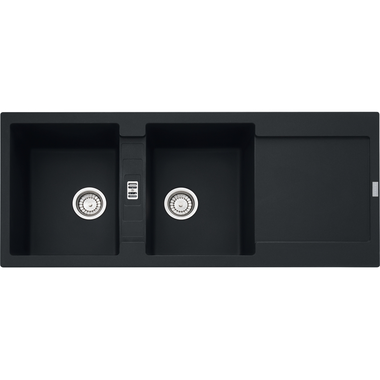 Maris - Inbouwspoeltafel / 1160 x 500 mm / 2 bakken / Zwart mat / Omkeerbaar