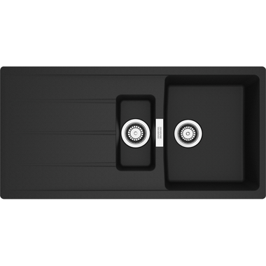 Centro - Inbouwspoeltafel / 1000 x 500 mm / 1+1/2 bak / Zwart Mat / Omkeerbaar Omkeerbaar