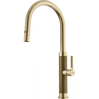 Mythos masterpiece - Eéngreepsmengkraan met uittrekbare uitloop / Side lever / Goudkleurig