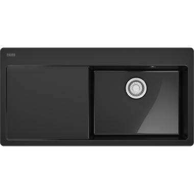 MYTHOS X - Inbouwspoeltafel / 1 bak XL / 1000 x 510 mm / Verlek links / Automatische lediging / Drukknop / Onyx