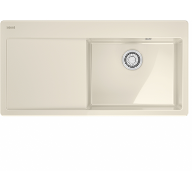 MYTHOS X - Inbouwspoeltafel / 1 bak XL / 1000 x 510 mm / Verlek links / Automatische lediging / Drukknop / Magnolia