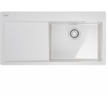 MYTHOS X - Inbouwspoeltafel / 1 bak XL / 1000 x 510 mm / Verlek links / Automatische lediging / Drukknop / Wit