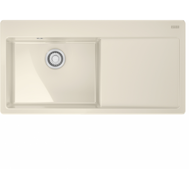 MYTHOS X - Inbouwspoeltafel / 1 bak XL / 1000 x 510 mm / Verlek rechts / Automatische lediging / Drukknop / Magnolia