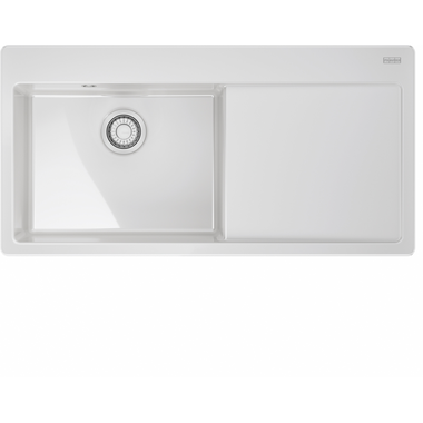 MYTHOS X - Inbouwspoeltafel / 1 bak XL / 1000 x 510 mm / Verlek rechts / Automatische lediging / Drukknop / Wit