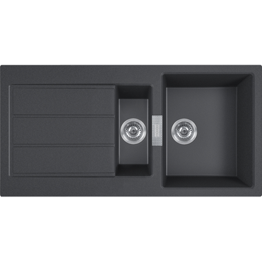 Sirius - Inbouwspoeltafel / 1000 x 510 mm / 1+1/2 bak / Zwart / Omkeerbaar