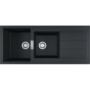 Sirius - Inbouwspoeltafel / 1190 x 510 mm / 2 bakken / Zwart / Omkeerbaar