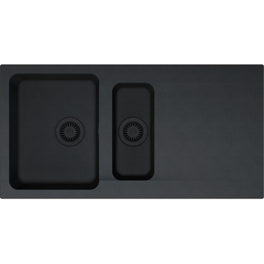 ORION - Inbouwspoeltafel / 1 bak + 1/2 bak / 1000 x 510 mm / Manuele lediging / Carbon zwart / Ventielset zwart mat
