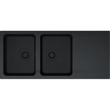 ORION - Inbouwspoeltafel / 2 bakken / 1160 x 510 mm / Manuele lediging / Carbon zwart / Ventielset zwart mat