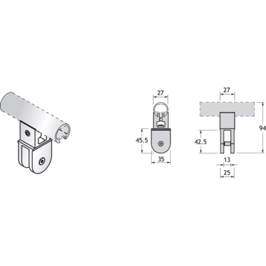 Pba 500-alu bovenklem 90° voor glas 13mm