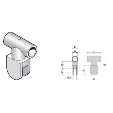 Pba 500-g rvs sat. bovenklem voor glas 10-13mm