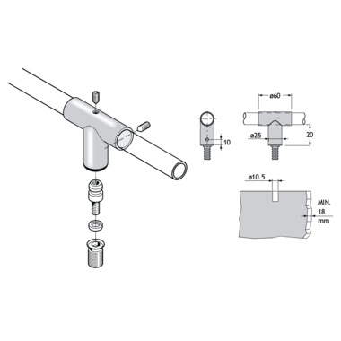 Pba 500-rvs sat. bevestigingsklem pann.18mm buizen 22mm