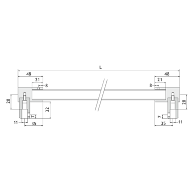 Vaste stabilisatiestang glas/glas, voor 6/10 mm glas, L1350