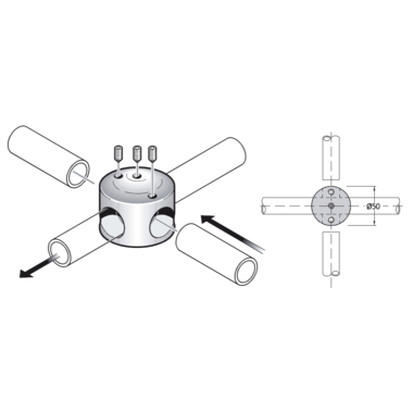 Pba 500-g rvs sat. x-verbindingsstuk 4 weg buizen 25mm