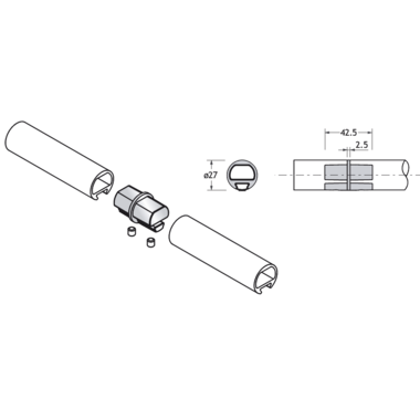 Pba 500-alu rechte verbinding voor buizen 25mm