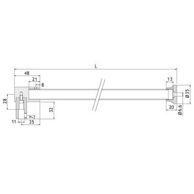 Vaste stabilisatiestang wand/glas, voor 6/10 mm glas, L1320
