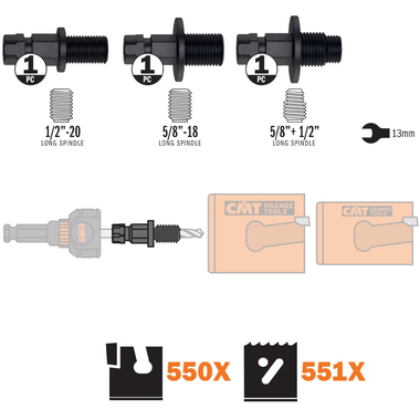 Set van 3 adapters om bestaand gat te vergroten