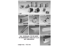 Toebehoren douche met schuifdeur wand/wand voor gekit vast glaspaneel, naar rechts, voor 8 mm glas, geborsteld rvs