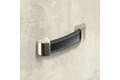 Greep Agliano, boorafstand 128, L 142 mm, B 25 mm, H 17 mm, Donkerbruin leer / roestvrij staal finish geborsteld