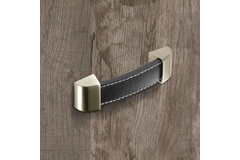 Greep Agliano, boorafstand 128, L 142 mm, B 25 mm, H 17 mm, Donkerbruin leer / roestvrij staal finish geborsteld