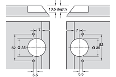 Verstekscharnier, GS 45, openingshoek 135°