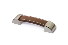 Greep Agliano, boorafstand 128, L 142 mm, B 25 mm, H 17 mm, Donkerbruin leer / roestvrij staal finish geborsteld