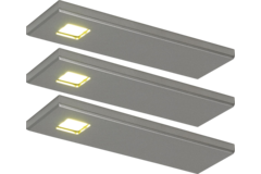 Set 3 d'lau Led rechthoekige onderbouw 3W 3200K RVS look touch 10w met dimmertransfo