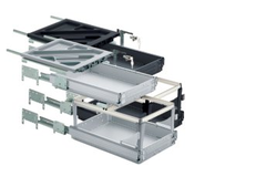 Containerset met (meer dan) volledig uittrekbare ladegeleiders, Inbouwdiepte (min.) 530 mm, Aluminiumkleurig