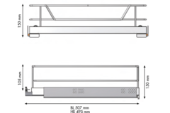 MC Line uittrekmand 50cm wit+hettich quadro ss 30k +hettich quadro ss 30kg+afstandhouders