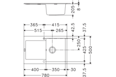 Maris - Inbouwspoeltafel / 780 x 500 mm / 1 bak / Steengrijs / Omkeerbaar