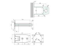Verstelbare centrale scharnier wand/glas, voor 8/12 mm glas, B110 H60, chroom