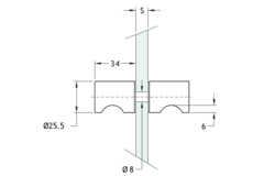 Paar knoppen met greep, voor 6/12 mm glas, B34 L25, chroom