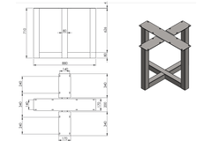 Tafelonderstel cross  8x8  mat zwart h72xb78xl78