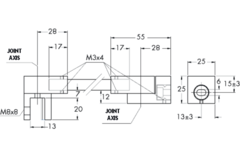 Stabilisatiestang wand/glas met dubbele scharnier, voor 8/12 mm glas, L557, geborsteld rvs effect