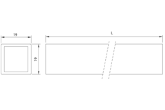 Vierkante stang, B25 H25 L2000, glanzend aluminium